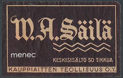 Tulitikkuetiketti, W. A. Säilä 