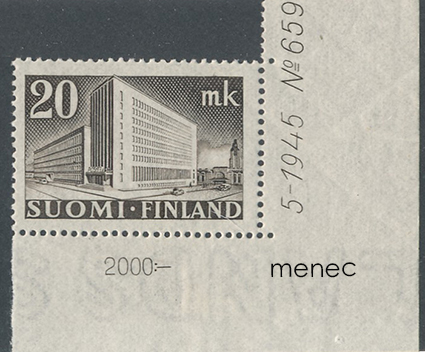 Yleismerkki 1945, Postitalo 20mk, numerokulma 
