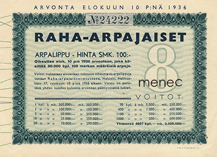Raha-arpa 1936/8 