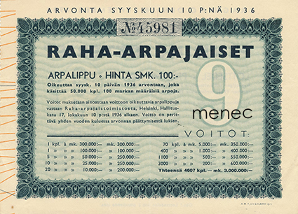 Raha-arpa 1936/9 