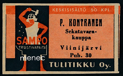 Seppä-etiketti, P. Kontkanen, Viinijärvi, Liperi 