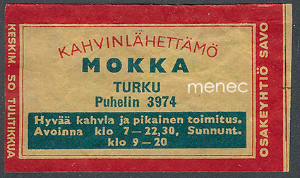 Tulitikkuetiketti, Kahvinlähettämö Mokka 