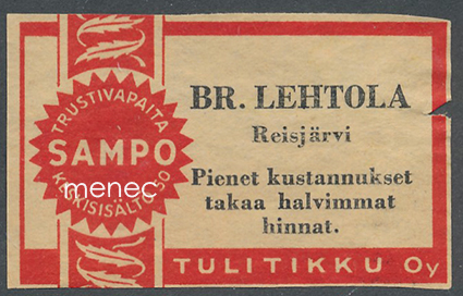 Kauppiasetiketti, Br. Lehtola, Reisjärvi 
