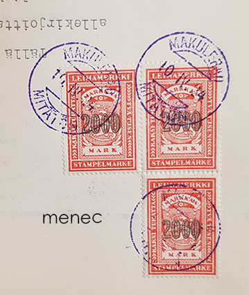 Kauppakirja Turkulaisesta tontista 1924, leimamerkit 3x2000 mk 