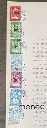Kauppakirja turkulaisesta tontista 1924, leimamerkit 11 375 mk 