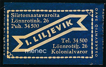Kauppiasetiketti, I. Liljevik, Helsinki 
