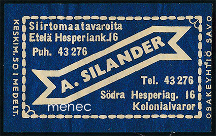 Kauppiasetiketti, A. Silander, Helsinki 