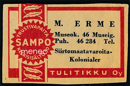 Kauppiasetiketti, M. Erme, Helsinki 