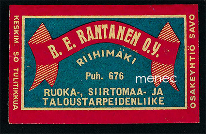 Kauppiasetiketti, B. E. Rantanen, Riihimäki 
