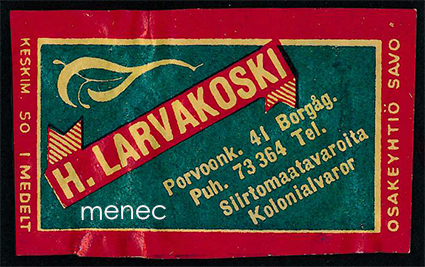 Kauppiasetiketti, H. Larvakoski, Helsinki 