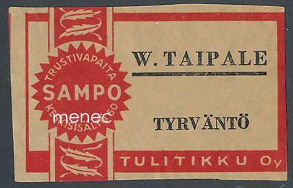 Kauppiasetiketti, W. Taipale, Tyrväntö, Hattula 