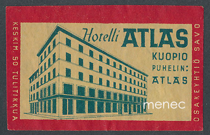 Tulitikkuetiketti, Hotelli Atlas, Kuopio 