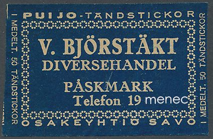 Kauppiasetiketti, V. Björstäkt, Puskamarkki, Kristiinankaupunki 