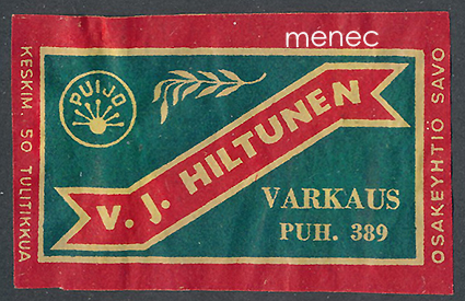 Kauppiasetiketti, V. J. Hiltunen, Varkaus 