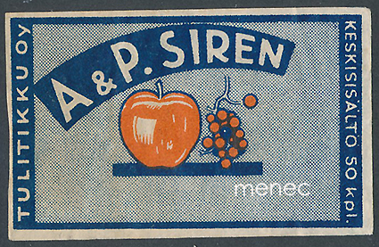 Kauppiasetiketti, A & P. Siren 