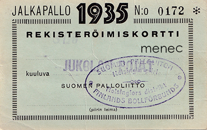Jukolan Pojat, Jalkapallo 1935 -rekisteröimiskortti 