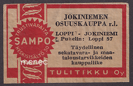 Tulitikkuetiketti, Jokiniemen Osuuskauppa, Loppi-Jokiniemi 
