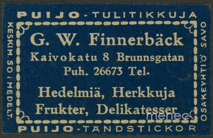 Kauppiasetiketti, G. W. Finnerbäck, Helsinki 