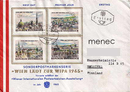 Itävalta, kv. postimerkkinäyttely WIPA 1964, FDC 