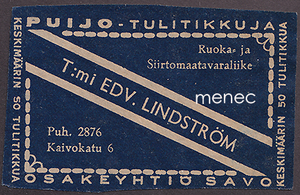 Kauppiasetiketti, T:mi Edv. Lindström, Helsinki 