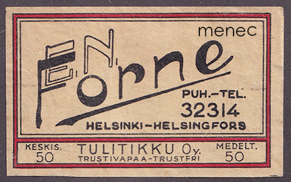 Kauppiasetiketti, E. N. Forne, Helsinki 