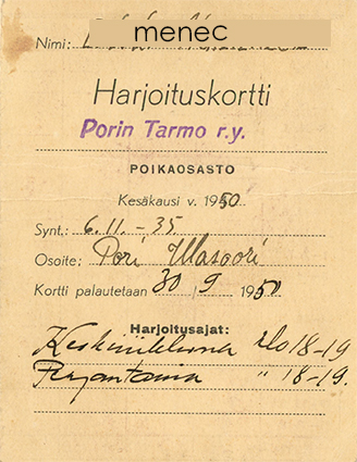 Harjoituskortti 1950 