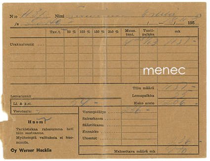 Palkkapussi 1958, Oy Werner Hacklin 