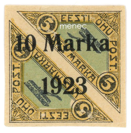 Viro, tilapäiset lentomerkit 1923, 5 Mk, lisäpainama kahdella merkillä 