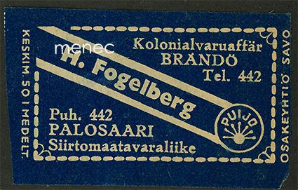 Kauppiasetiketti, H. Fogelberg, Palosaari, Vaasa 