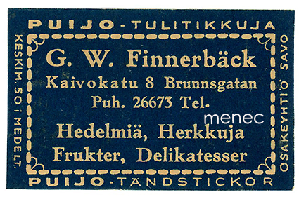 Kauppiasetiketti, G. W. Finnerbäck, Helsinki 
