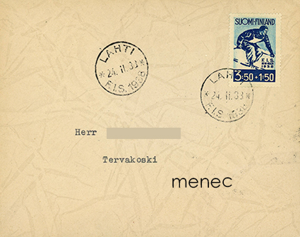 Kirjelähetys, F.I.S. Lahden hiihtokisat 1938, 3,50+1,50 