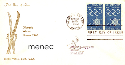 USA, Squaw Valleyn talviolympialaiset 1960, FDC Suomeen 