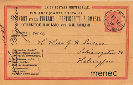 Ehiö 1885, Uno Wegeliuksen lähettämä  