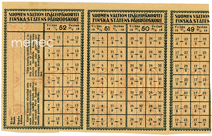 Suomen Valtion lisäleipäkortti. Viikot 49-52/1919 
