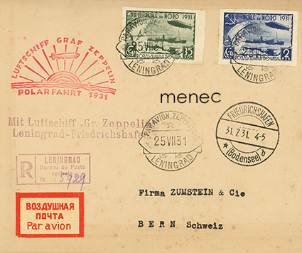 Zeppelin Polarfahrt 1931, Venäläinen kirjattu kirje Sveitsiin 