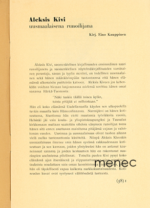 Kauppinen, Eino - Aleksis Kivi uusmaalaisena runoilijana 