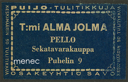 Kauppiasetiketti, Alma Jolma, Pello 