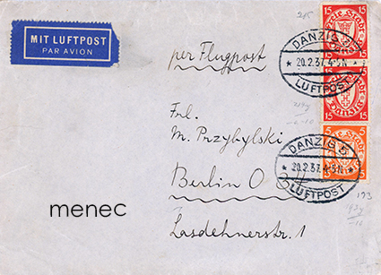 Saksa, Danzig, lentopostia 1937, kirje 