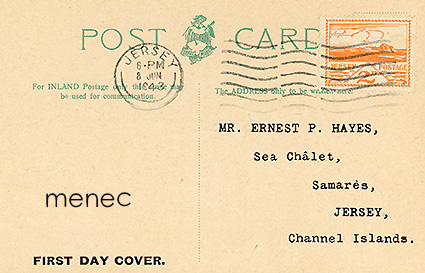 Saksa, miehitetty Jersey, käyttösarjan 2P FDC Town Church -kortilla 