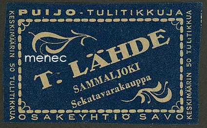 Kauppiasetiketti, T. Lähde, Sammaljoki, Sastamala 