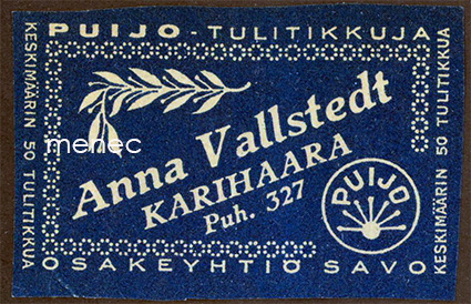 Kauppiasetiketti, Anna Vallstedt, Karihaara, Kemi 