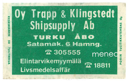 Tulitikkuetiketti, Oy Trapp & Klingstedt Shipsupply, Turku 
