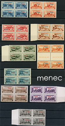 Ranska, Marokko, Tanger, lentoposti 1928 Tanger-päällepainamin, nelilöinä 