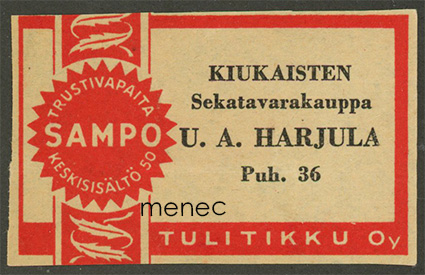Kauppiasetiketti, Kiukaisten Sekatavarakauppa U. A. Harjula 