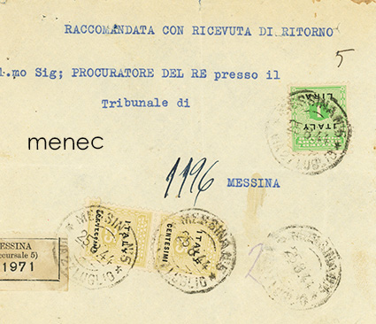 Italia, liittoutuneitten sotilashallinto, 1L+2x25c kirjelähetys kirjattuna Messinan oikeudelle 