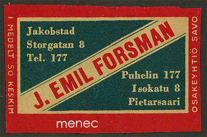 Kauppiasetiketti, J. Emil Forsman, Pietarsaari 