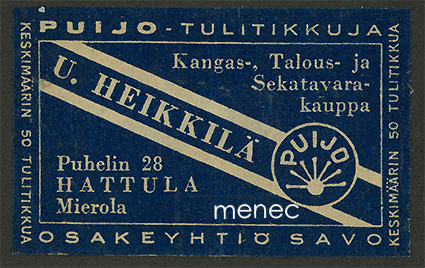 Kauppiasetiketti, U. Heikkilä, Hattula 