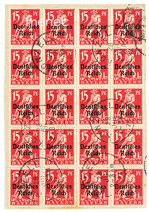 Saksa, 15Pf 1920, Baijeri 'Deutsches Reich' -päällepainamalla, 20 kpl leikkeellä 