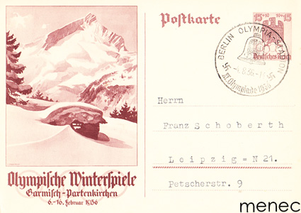Saksa, ehiö 1935, Olympischen Winterspiele in Garmisch-Partenkirchen, 15+10Pf 