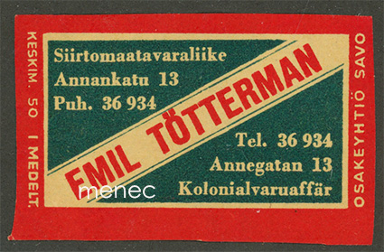 Kauppiasetiketti, Emil Tötterman, Helsinki 